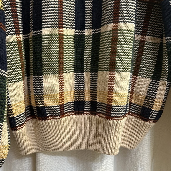 Men’s Y2K 90s Nautica Plaid Cotton Knit Crewneck Sweater Size XL - Picture 6 of 7